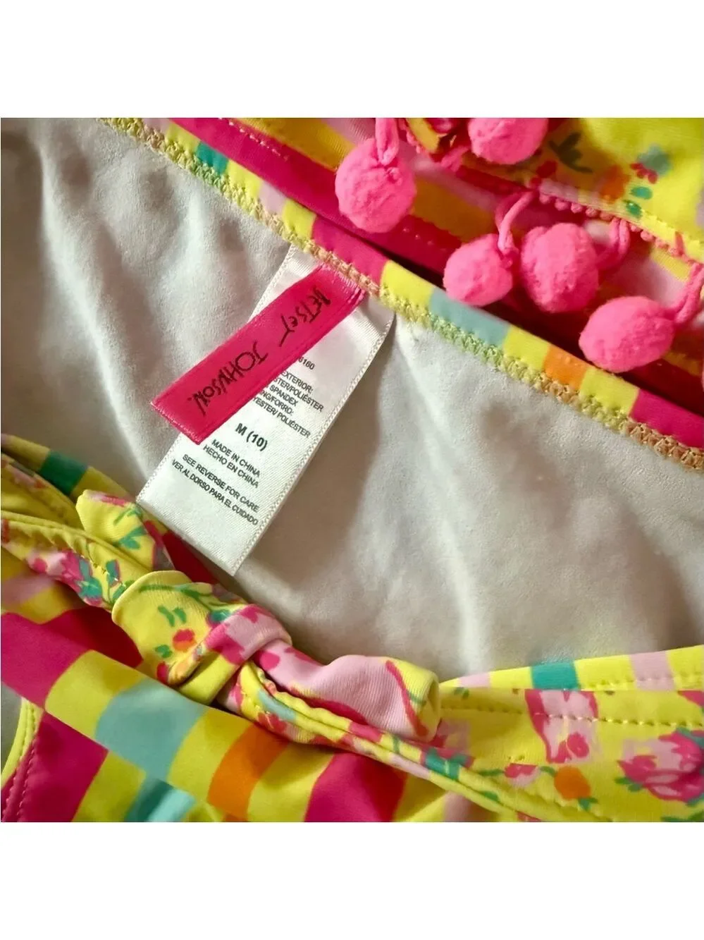 Betsy Johnson Floral and‎ Strip Ruffled Pom-Pom Bikini Set Girls Size 10